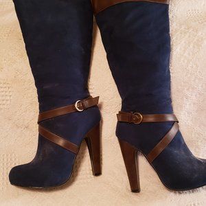 Womens High Heel Knee High Denim Boots